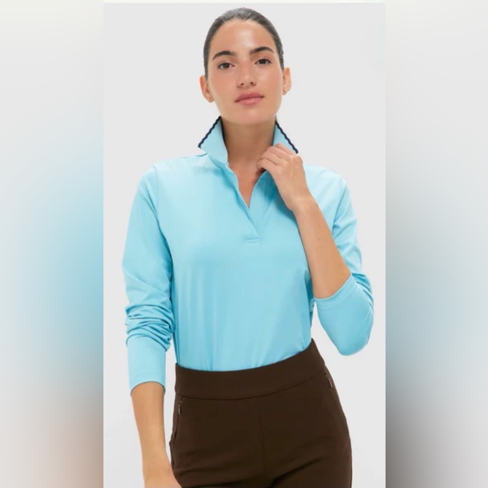 Tuckernuck Bright Blue Performance Jersey Caroline Polo | L | Long Sleeves | NWT